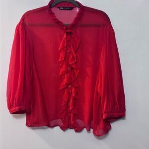 3 for $20 Zara Vibrant Red Ruffled Blouse